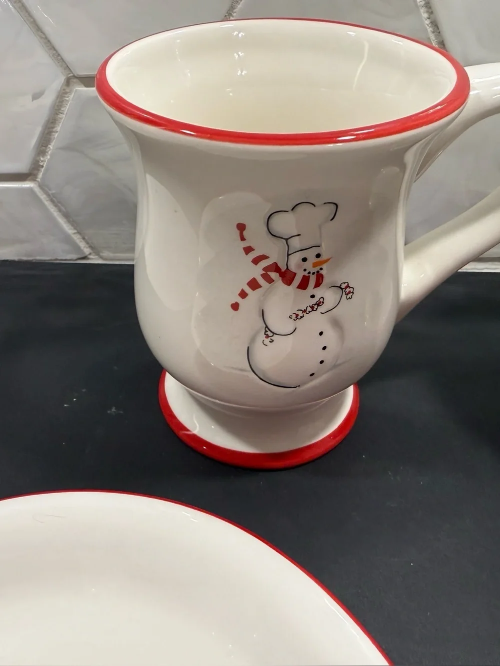 Williams Sonoma Snowman Chef Christmas Holiday 8pc Set 4 Mugs & 4 Plates RETIRED